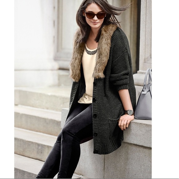 Lane Bryant Sweaters - LANE BRYANT fur collar sweater coat cardigan plus
